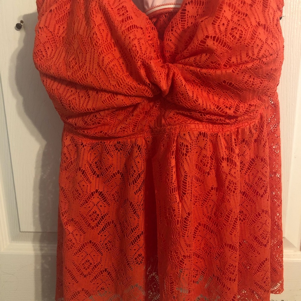 Tankini Red Orange Lace Top